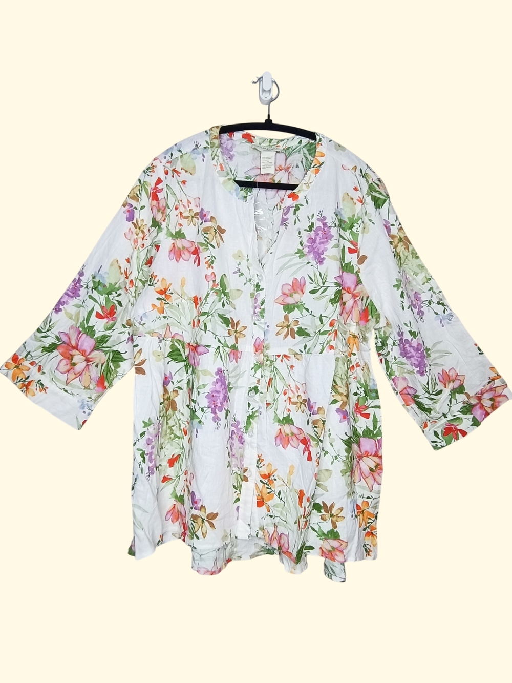 Cynthia Rowley Linen Blend Floral Button-Down Blouse - Size 1X